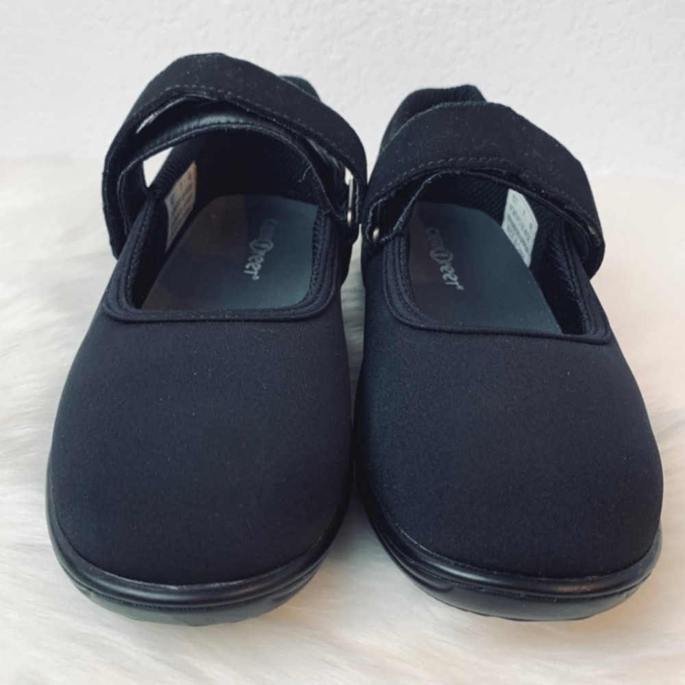 Orthofeet Springfield Stretch Black Mary Janes 7 XX-Wide (4E)
